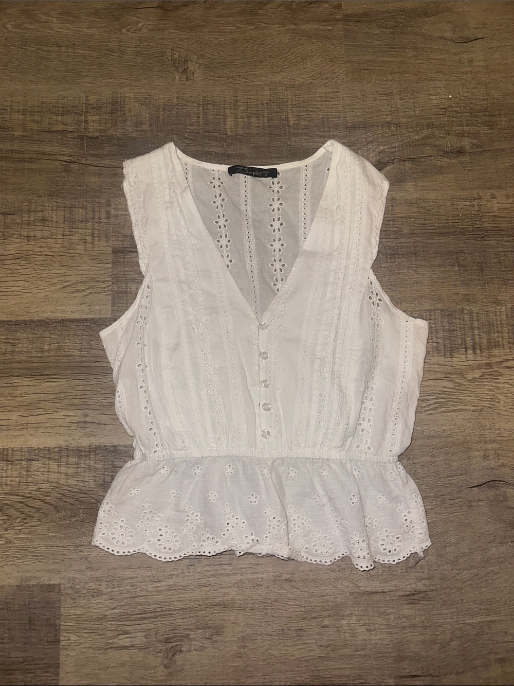 Simplee Apparel White Eyelet Peplum Button-Front Tank